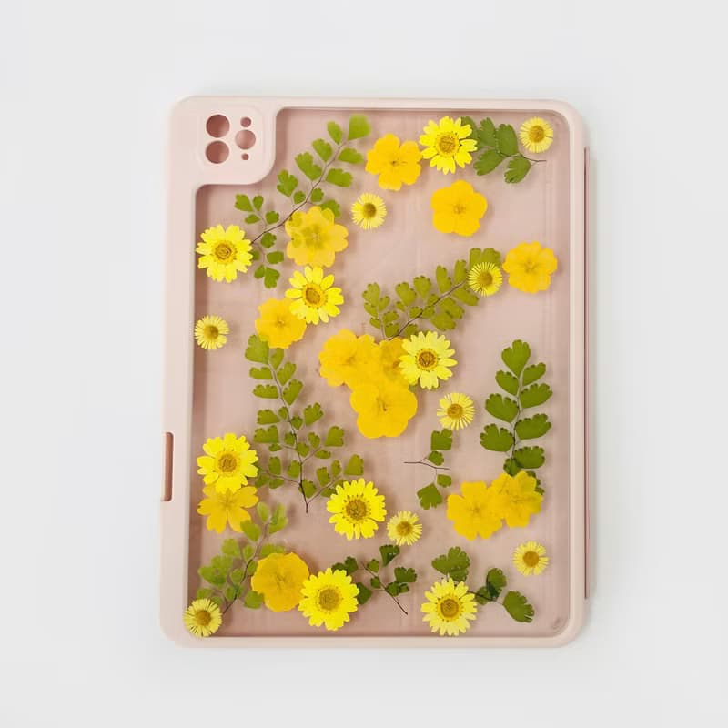 黃色雛菊綠葉壓花 iPad 保護殼 iPad Air 1in 13in iPad Pro 11in