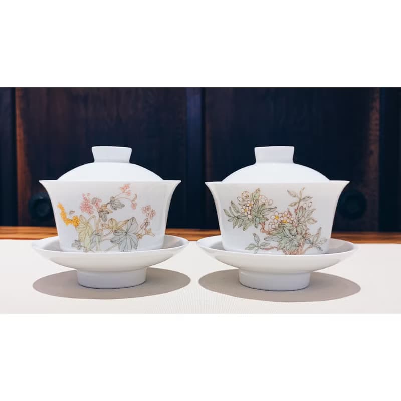 不言美器 釉中彩 川碗 蓋杯
