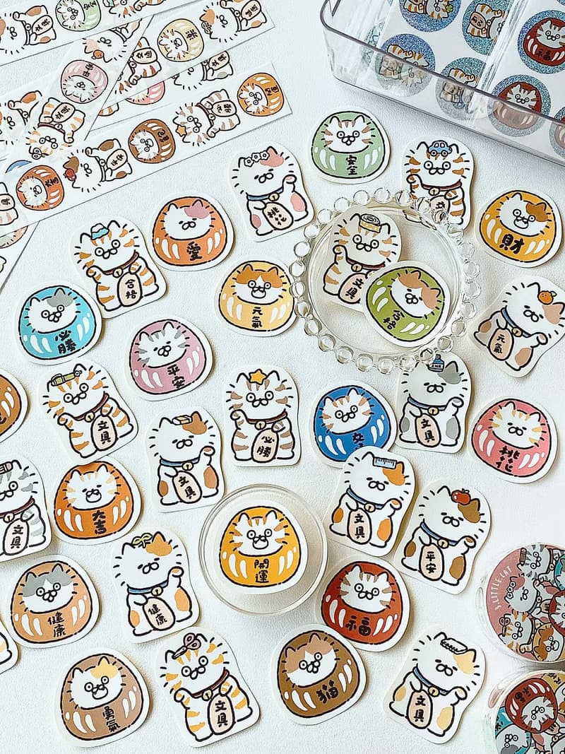 3小喵咪/喵咪達摩招財貓/貼紙包/手帳貼紙/共4款