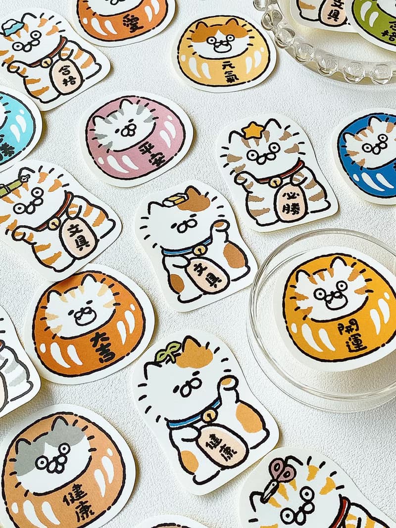 3小喵咪/喵咪達摩招財貓/貼紙包/手帳貼紙/共4款