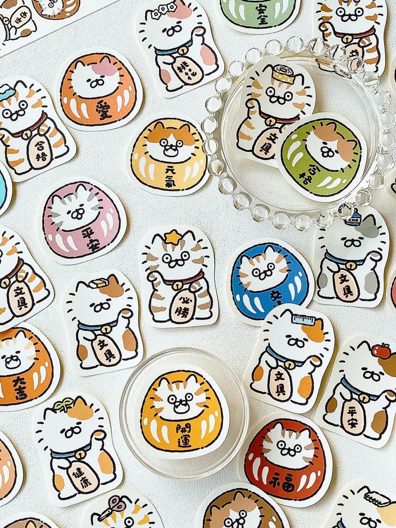 3小喵咪/喵咪達摩招財貓/貼紙包/手帳貼紙/共4款