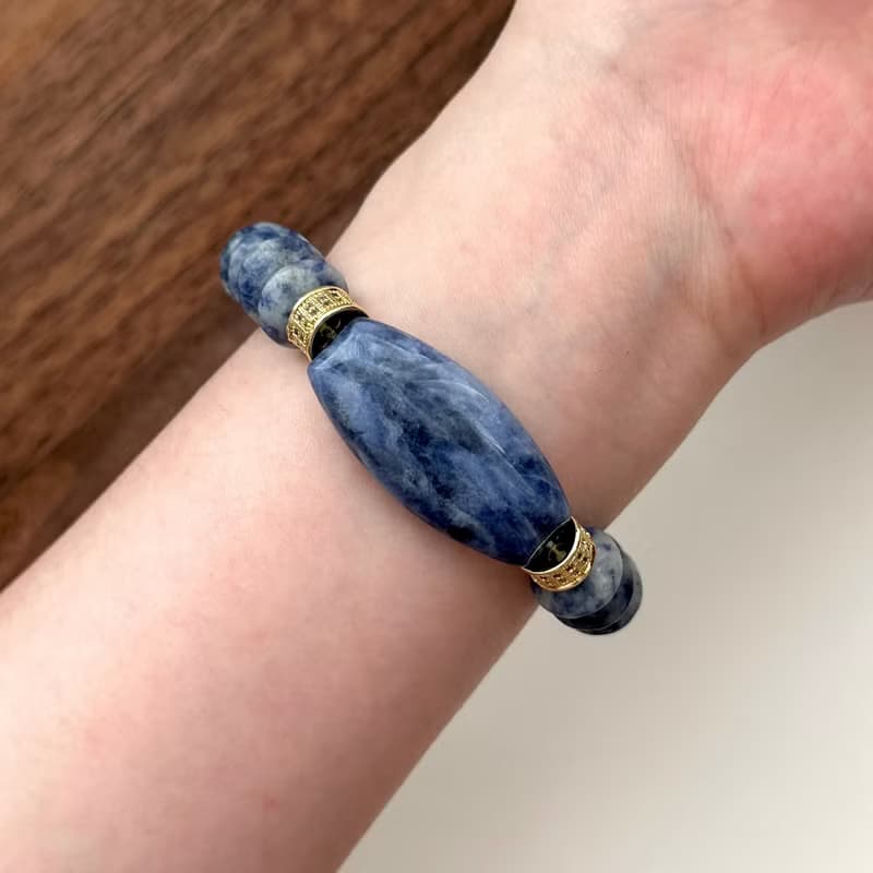 【釐清自我】藍紋石蝶珠厚環鍍金手鏈 驅除壓力 堅定與勇氣治癒心