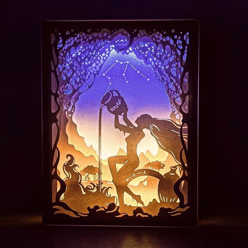 光影LED紙雕燈- 水瓶座 (星座系列) 紙色-微金