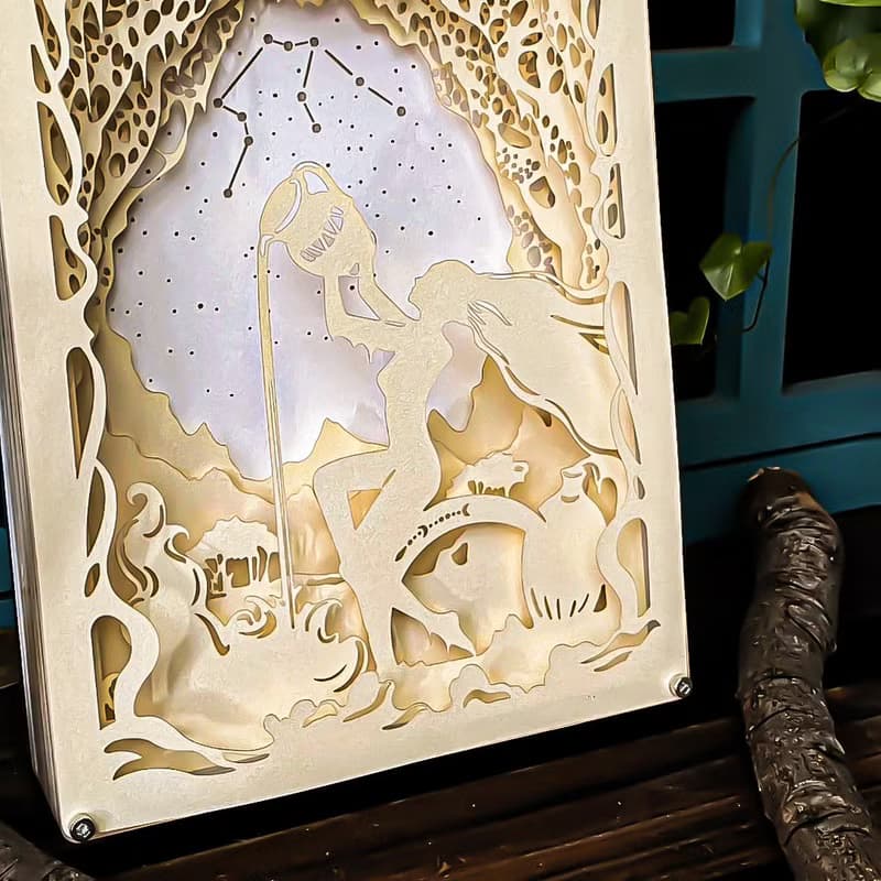 光影LED紙雕燈- 水瓶座 (星座系列) 紙色-微金