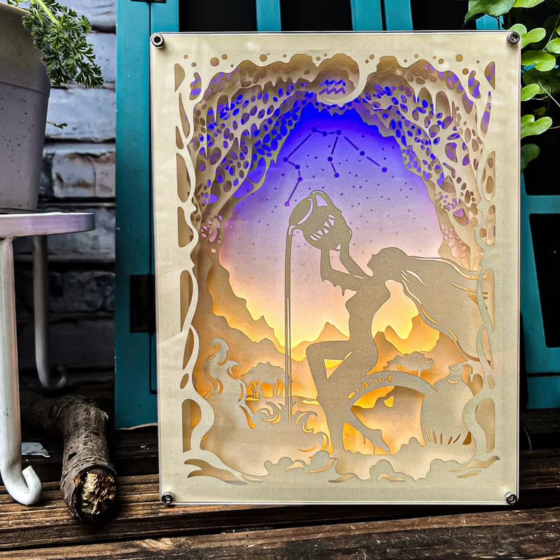 光影LED紙雕燈- 水瓶座 (星座系列) 紙色-微金