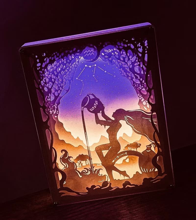 光影LED紙雕燈- 水瓶座 (星座系列) 紙色-微金