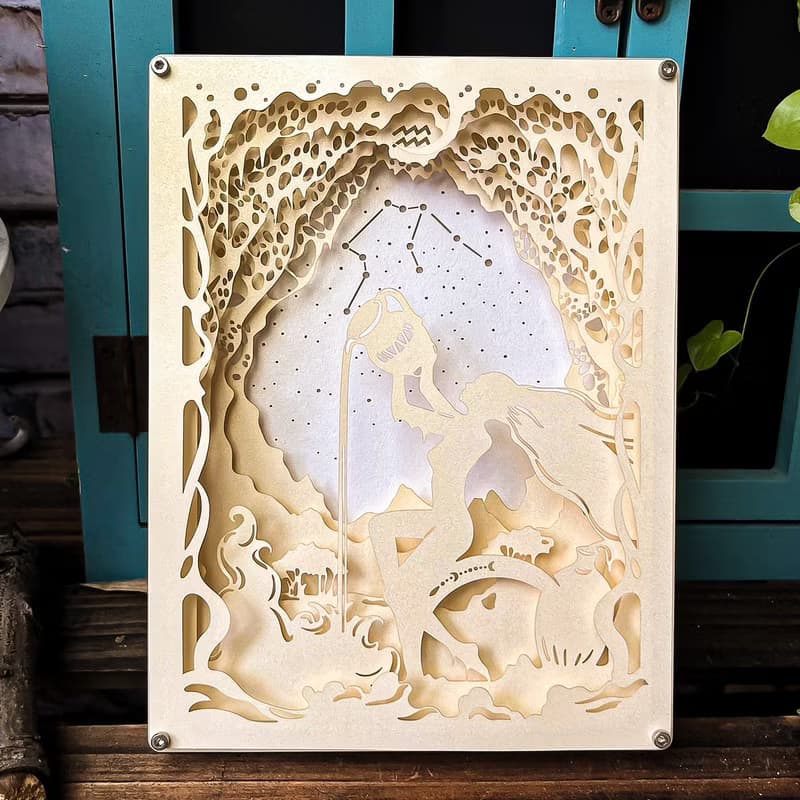 光影LED紙雕燈- 水瓶座 (星座系列) 紙色-微金