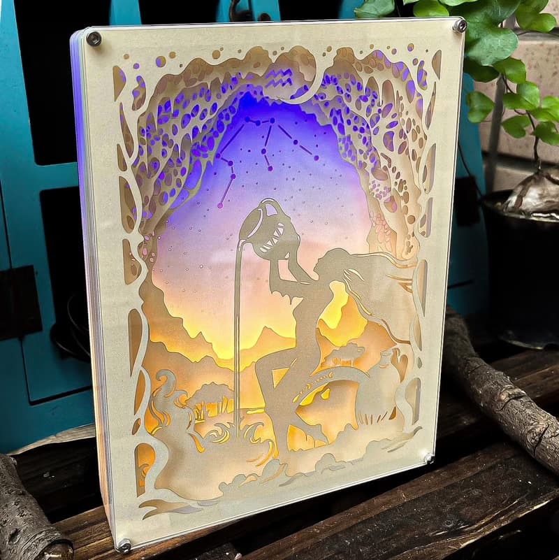 光影LED紙雕燈- 水瓶座 (星座系列) 紙色-微金