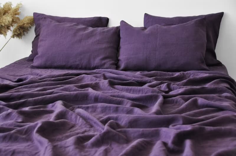 Deep purple linen fitted sheet / Softened linen bed sheet / Deep pocket