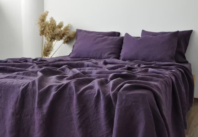 Deep purple linen fitted sheet / Softened linen bed sheet / Deep pocket