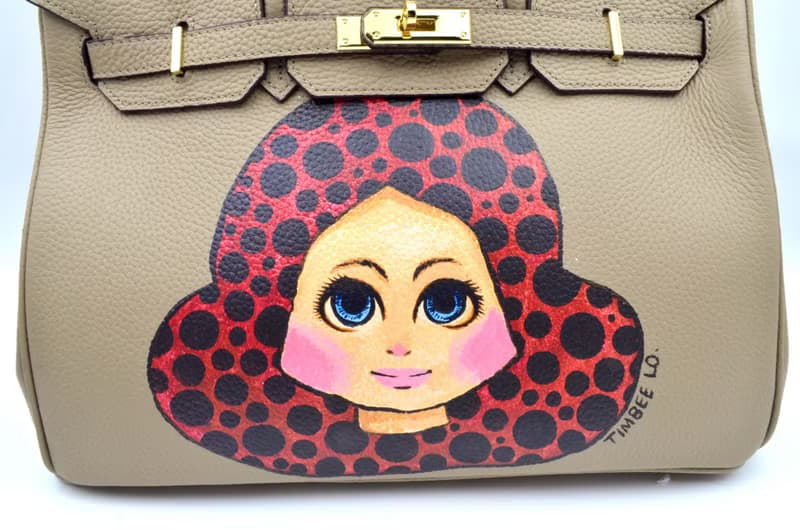 卡其色手繪紅黑波點娃娃頭手袋包包 頭層牛皮堅固優質 可訂製顏色