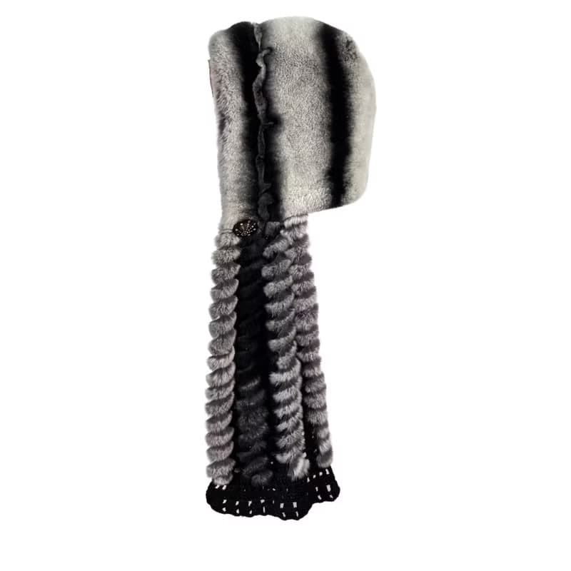 Womens Rabbit Fur Hood Winter Real Fur Hat Luxury Fur Scarf Hat