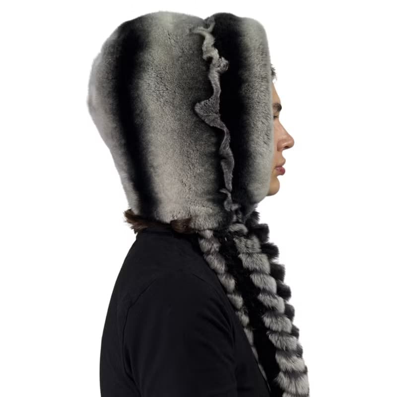 Womens Rabbit Fur Hood Winter Real Fur Hat Luxury Fur Scarf Hat