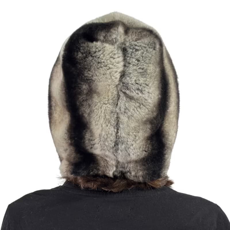 Womens Rabbit Fur Hood Winter Real Fur Hat Luxury Fur Scarf Hat