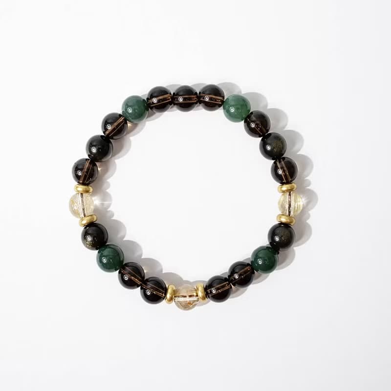 大地之歌 | B05鈦晶水草瑪瑙茶晶黑曜石水晶手鍊