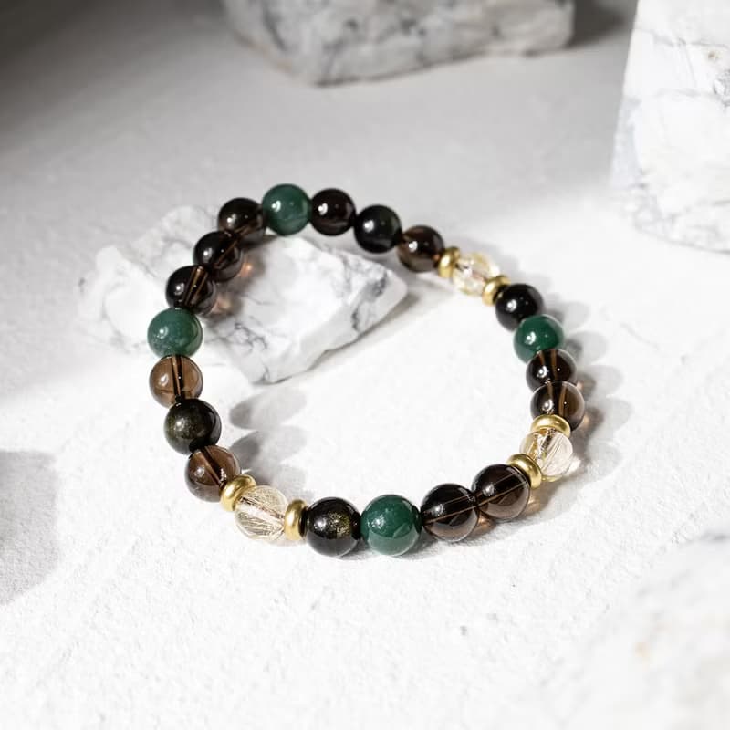 大地之歌 | B05鈦晶水草瑪瑙茶晶黑曜石水晶手鍊