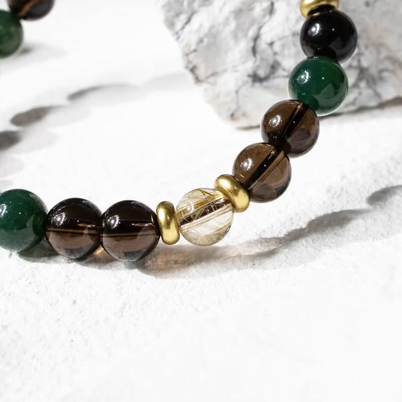 大地之歌 | B05鈦晶水草瑪瑙茶晶黑曜石水晶手鍊