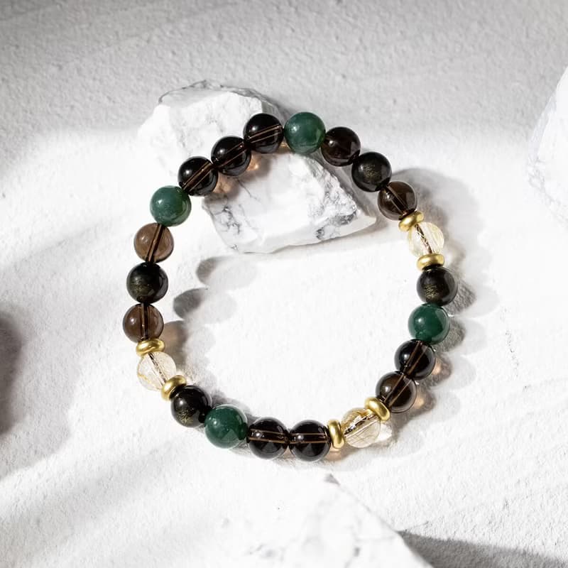 大地之歌 | B05鈦晶水草瑪瑙茶晶黑曜石水晶手鍊