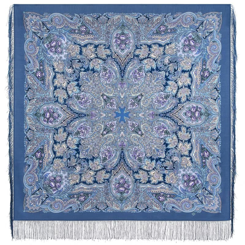 Pavlovo Posad Russian Shawl 100% Wool Scarf 125x125 cm Wrap Silk Fringe 2007-1