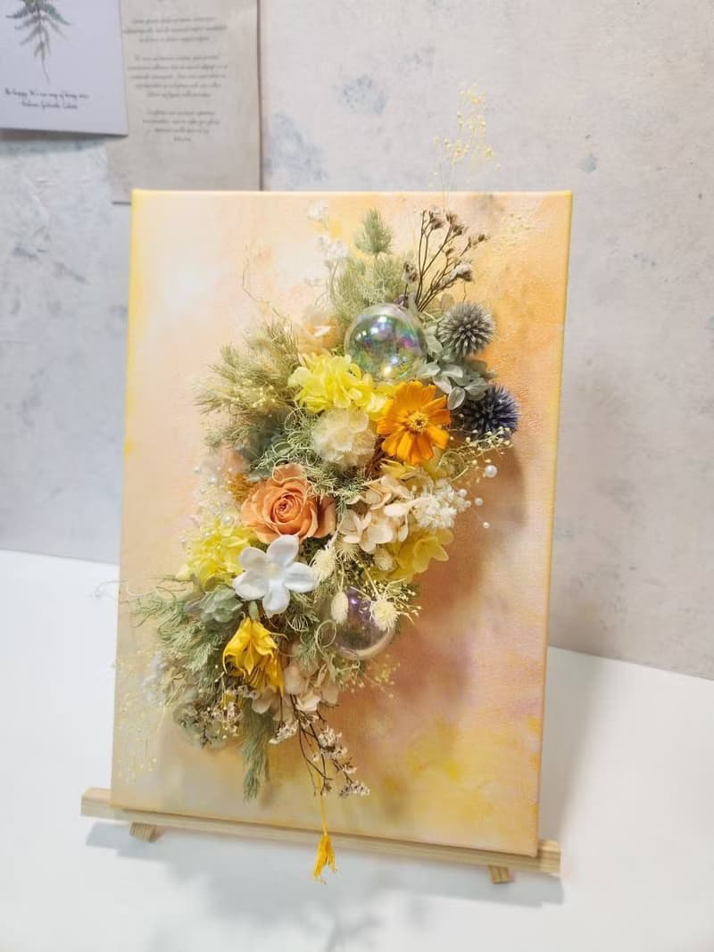 波光粼粼 永生花畫布 日出海洋配色 不凋花 永生花  開幕花禮