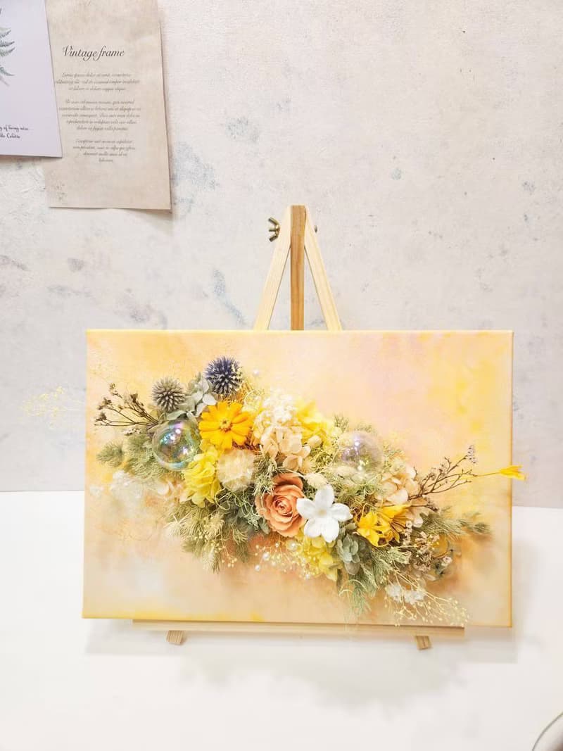 波光粼粼 永生花畫布 日出海洋配色 不凋花 永生花  開幕花禮