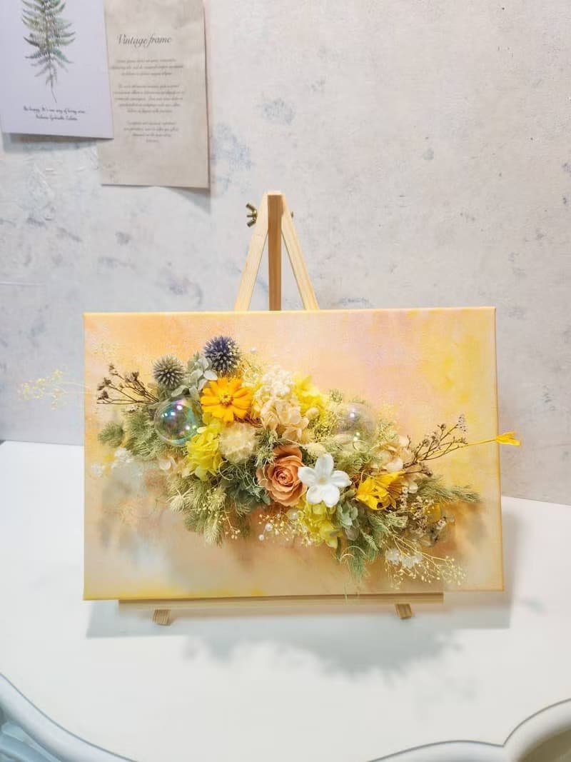 波光粼粼 永生花畫布 日出海洋配色 不凋花 永生花  開幕花禮