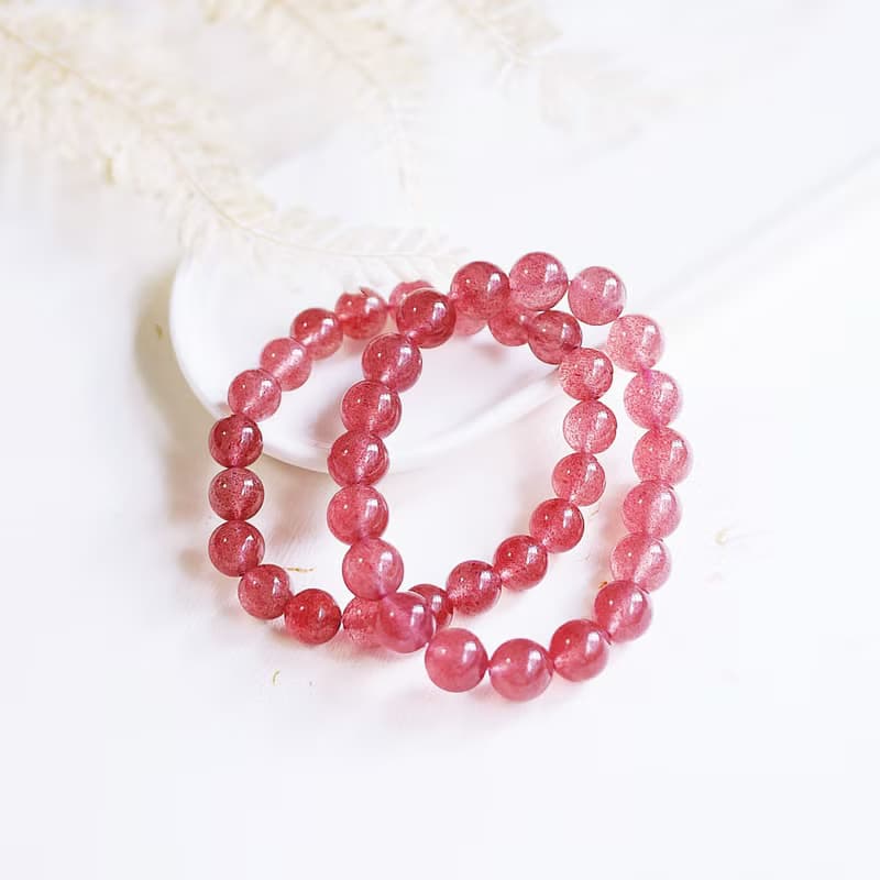 頂級透體胭脂紅草莓晶手鍊水晶