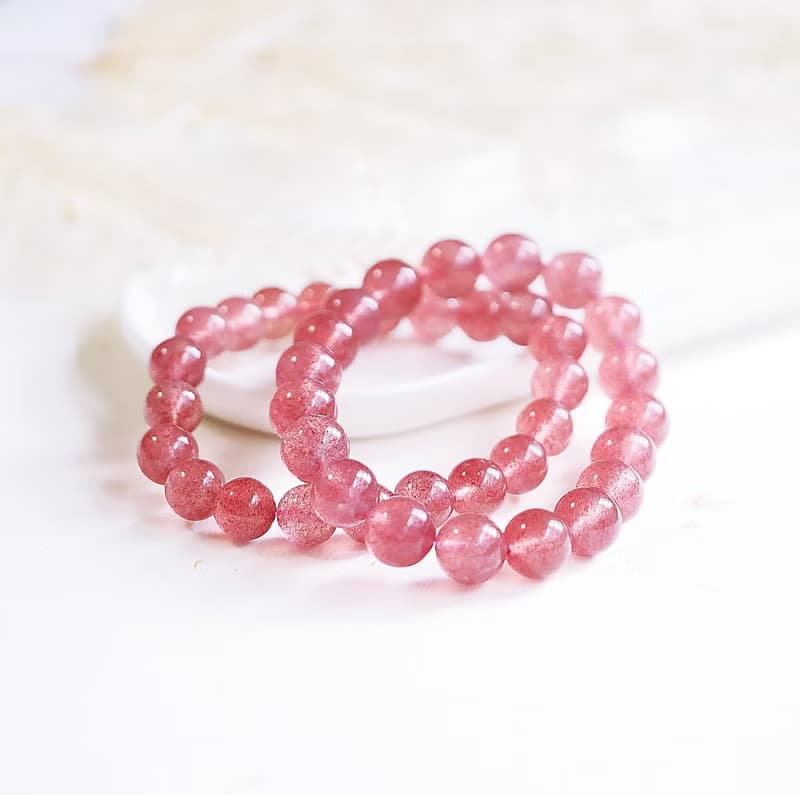 頂級透體胭脂紅草莓晶手鍊水晶