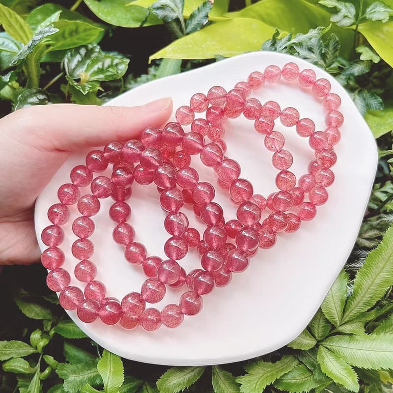 頂級透體胭脂紅草莓晶手鍊水晶