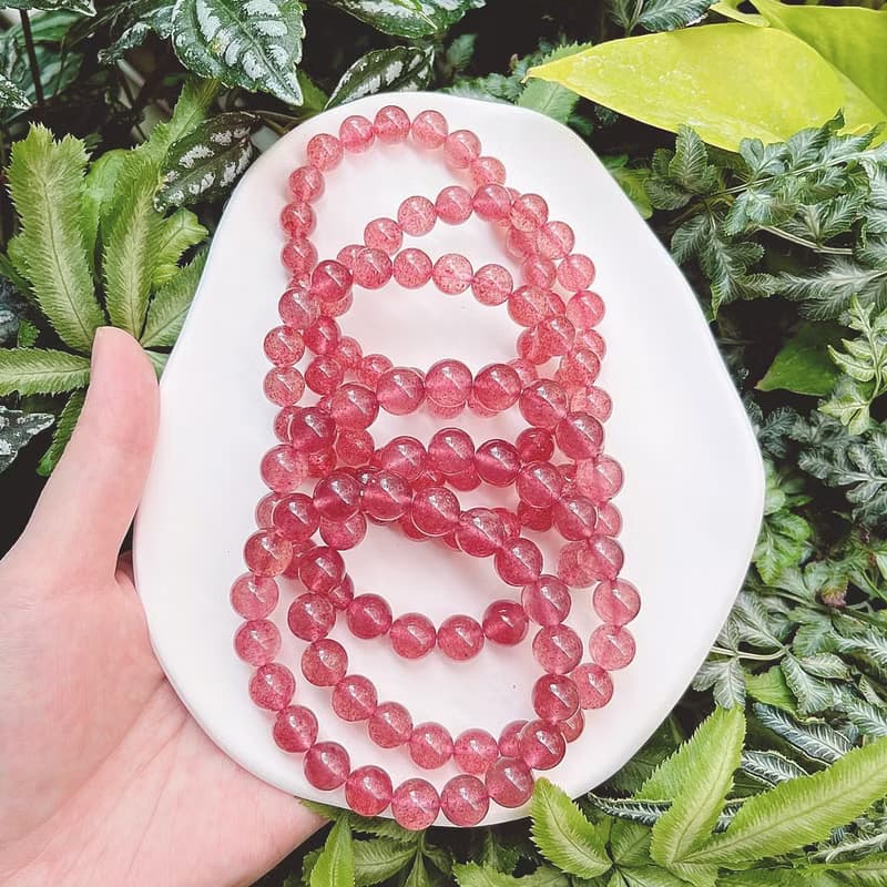 頂級透體胭脂紅草莓晶手鍊水晶