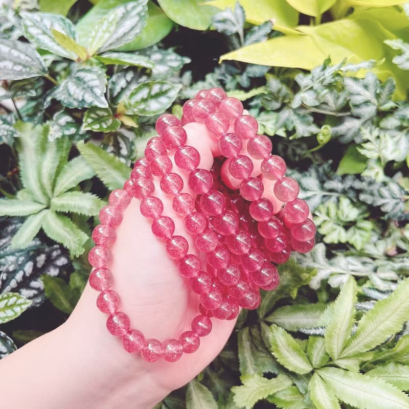 頂級透體胭脂紅草莓晶手鍊水晶