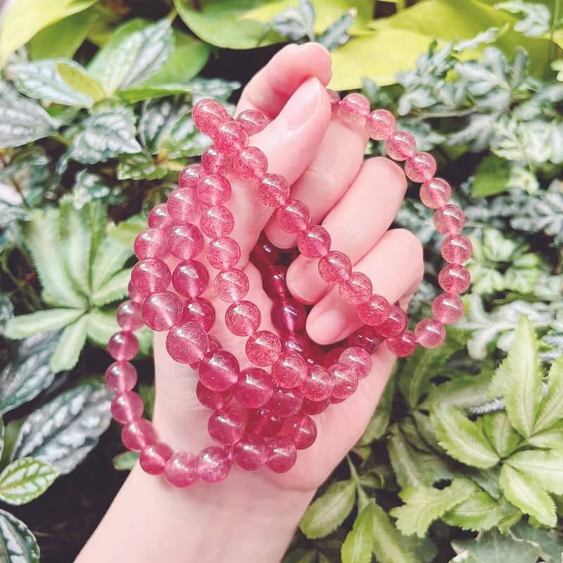 頂級透體胭脂紅草莓晶手鍊水晶