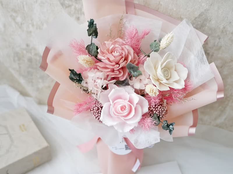 中小型不凋玫瑰花束【春櫻】告白/求婚/生日/周年紀念日/畢業花束