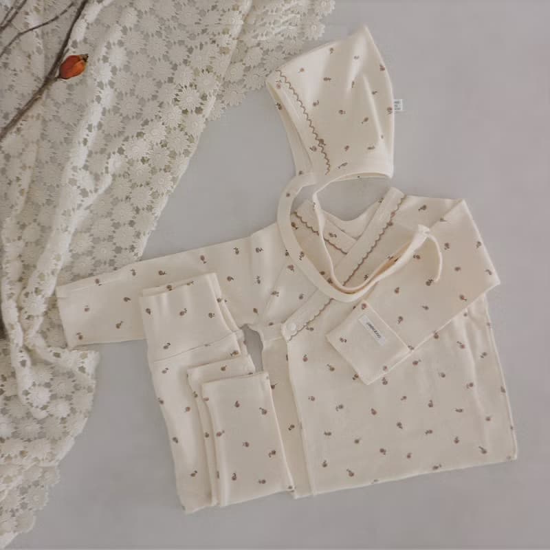 韓國果子碎花設計拼色車線領口新生兒套裝 •Lolly Newborn Set•
