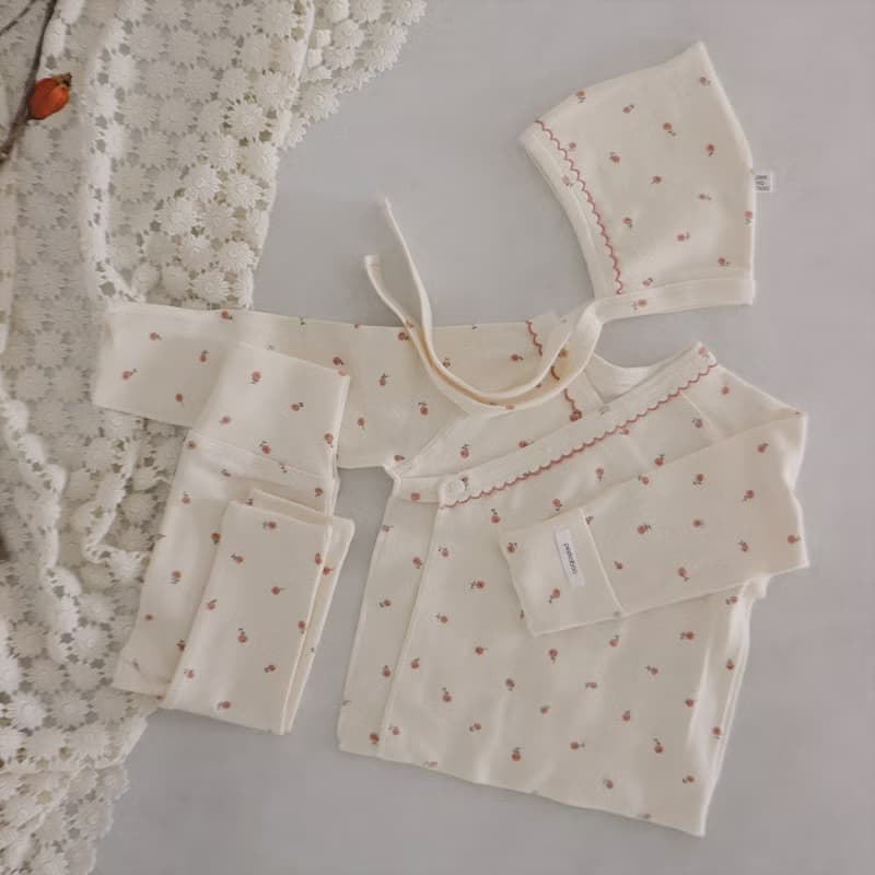 韓國果子碎花設計拼色車線領口新生兒套裝 •Lolly Newborn Set•