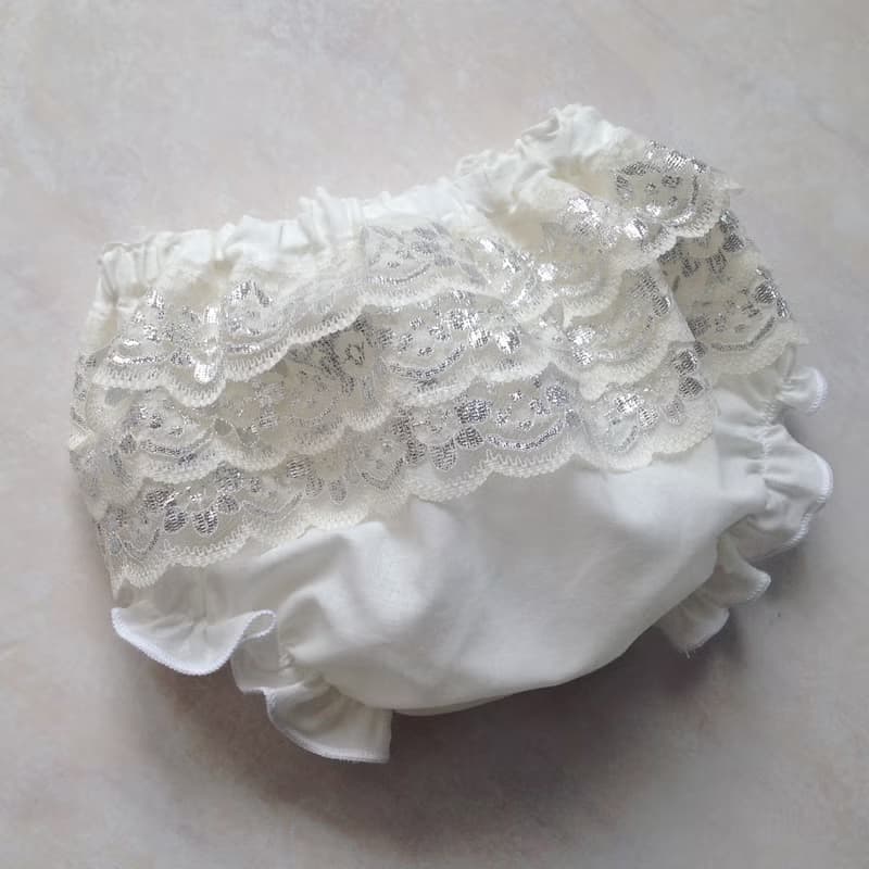 Baby Girls Ivory & Silver Christening Bloomers