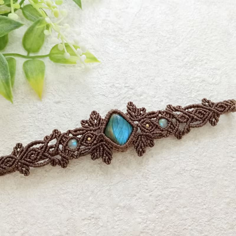 原野之森。拉長石。南美巴西蠟線編織手鍊