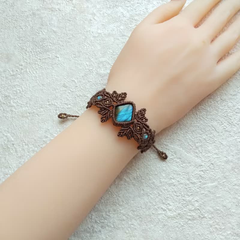 原野之森。拉長石。南美巴西蠟線編織手鍊