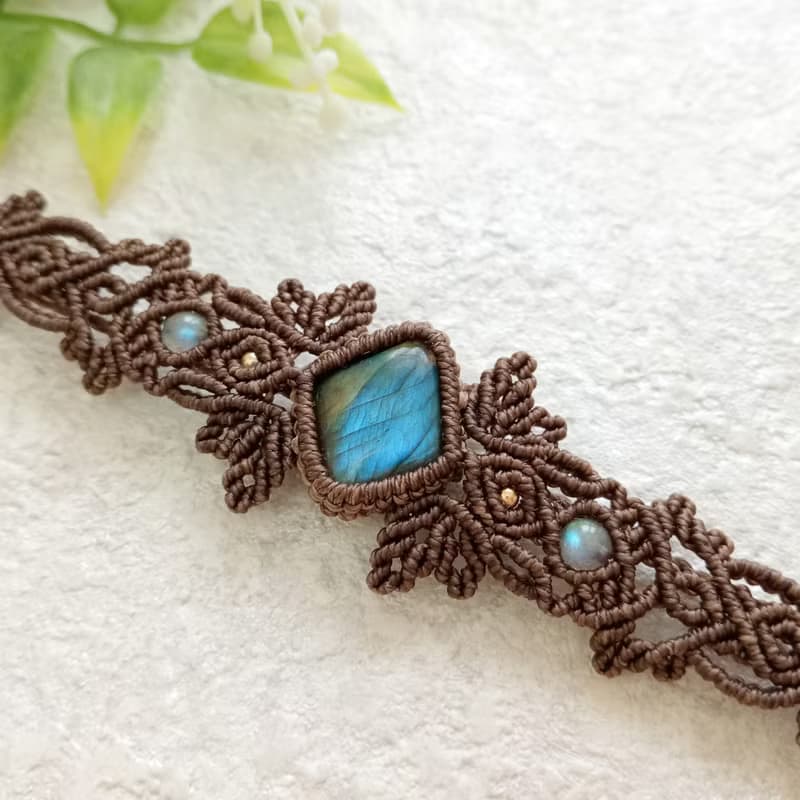 原野之森。拉長石。南美巴西蠟線編織手鍊