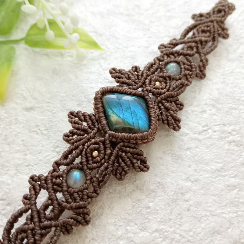 原野之森。拉長石。南美巴西蠟線編織手鍊