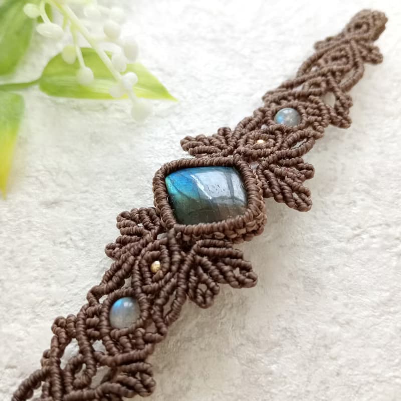 原野之森。拉長石。南美巴西蠟線編織手鍊