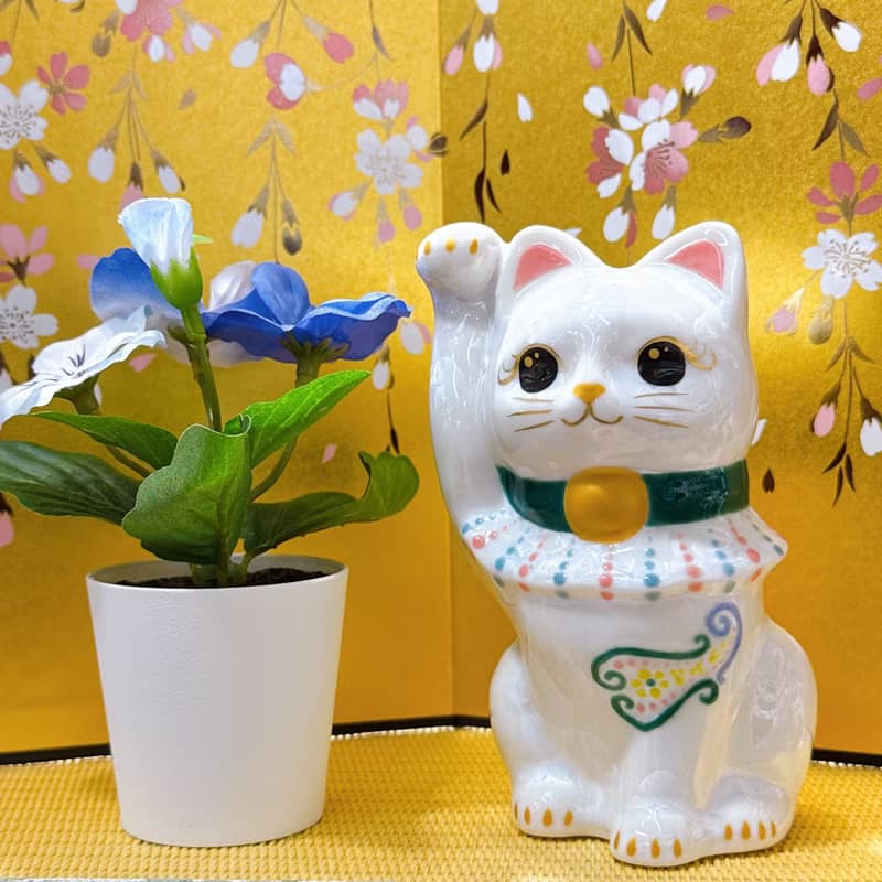【晶白億福】日本清水燒招財貓 | 花結晶 - 白億万両