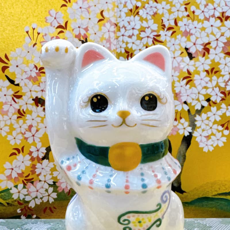 【晶白億福】日本清水燒招財貓 | 花結晶 - 白億万両