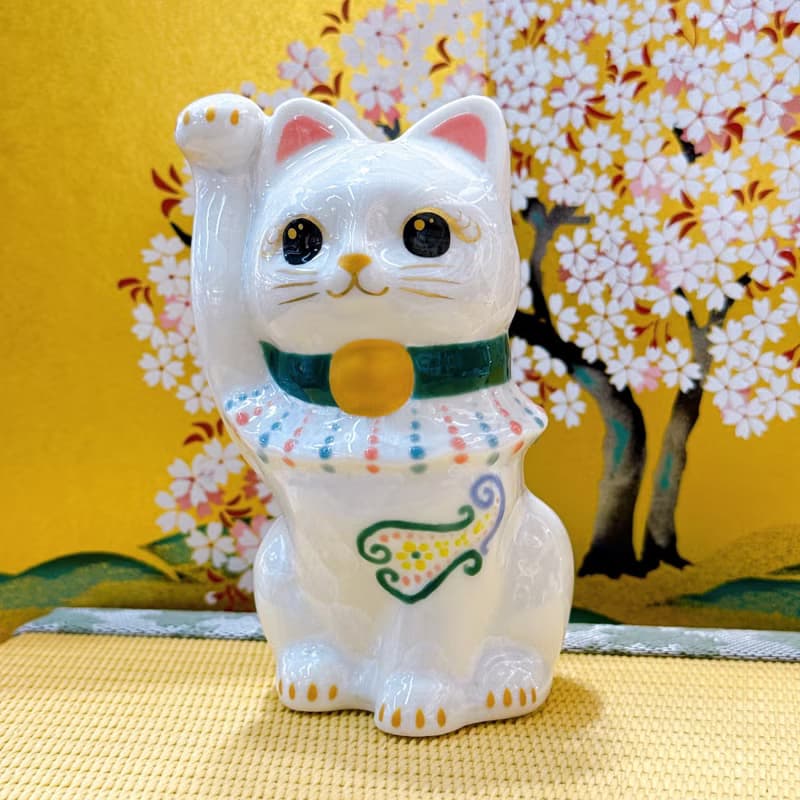 【晶白億福】日本清水燒招財貓 | 花結晶 - 白億万両