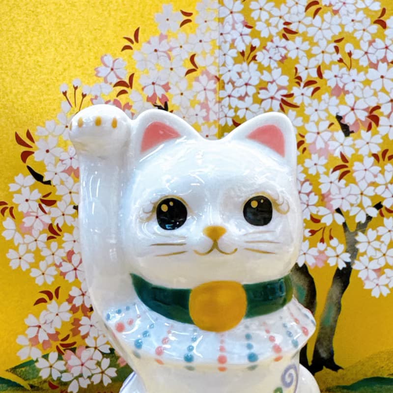 【晶白億福】日本清水燒招財貓 | 花結晶 - 白億万両