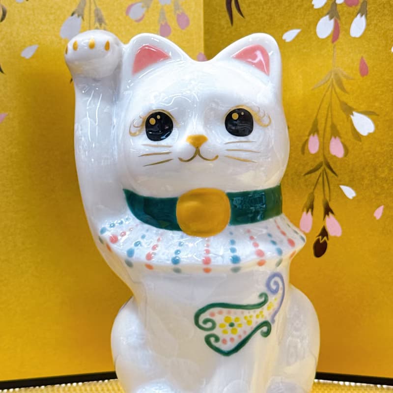 【晶白億福】日本清水燒招財貓 | 花結晶 - 白億万両