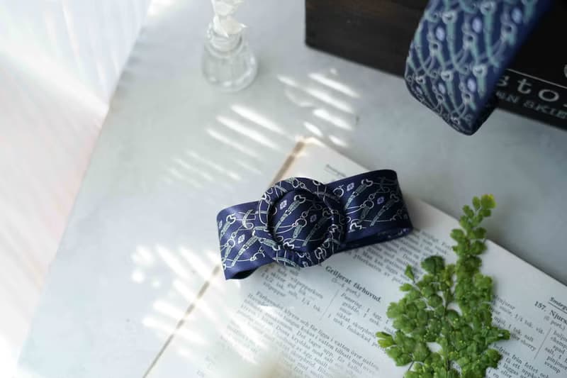 古董領帶改製腰帶-mila schon100%silk-鎖鏈印花-藍-腰帶髮箍