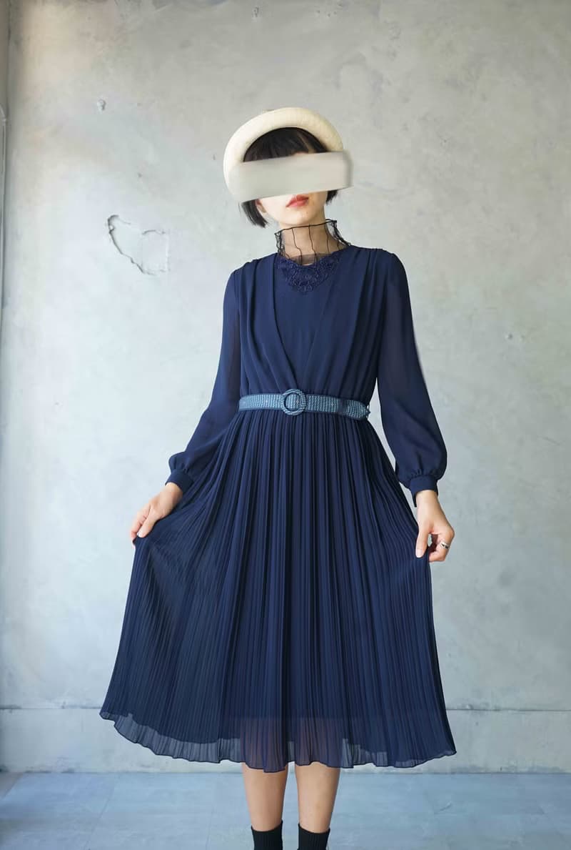 古董領帶改製腰帶-mila schon100%silk-鎖鏈印花-藍-腰帶髮箍