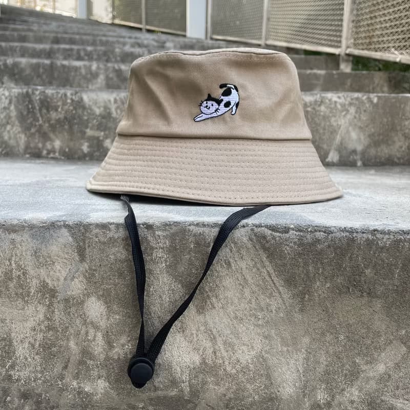 挺版漁夫帽可拆式帽繩 - 伸懶腰貓咪款 生日禮/情人禮