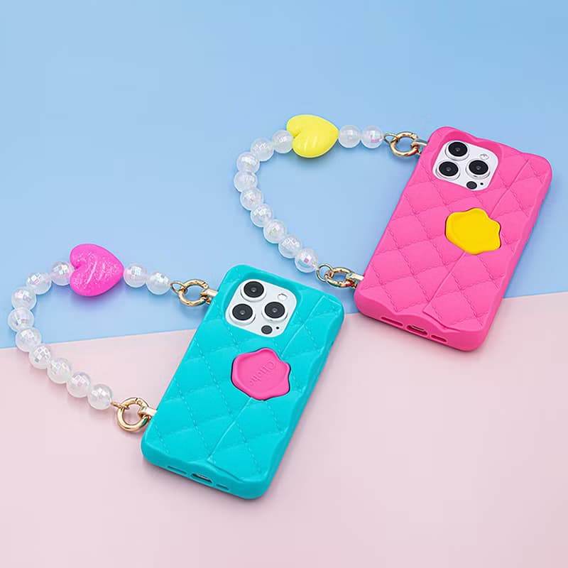 【Candies】iPhone 15 系列 - 愛心小香風晚宴包 桃粉 手機殼七夕
